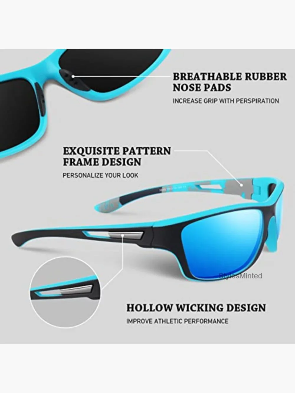 Polarized Sports Sunglasses UV400 Protection Rectangular Driving Fishing
